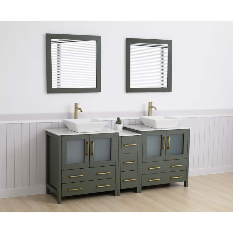 Vanity Art 72" Double Sink Bathroom Vanity Set with Engineered Marble Top Free Mirror - 72 x 18.5 x 36 Inches