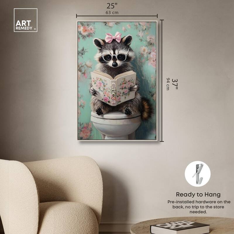 Petite Floral Toilet Raccoon Canvas by Art Remedy