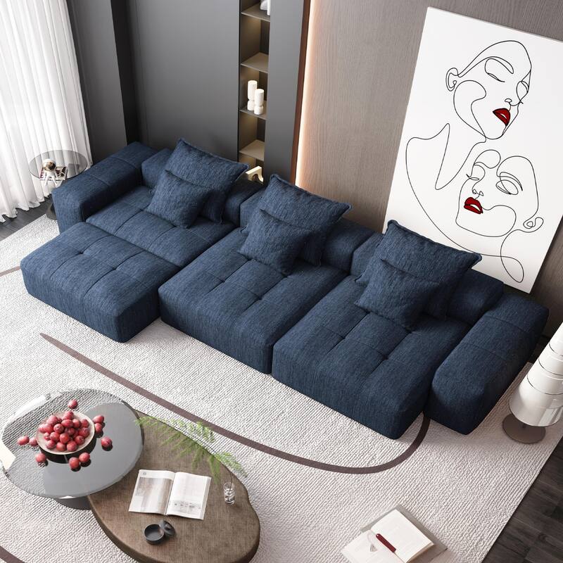Modern Oversized Chenille Modular Sectional Sofa Tufted Sofa with 6 Pillows and Ottoman for Living Room