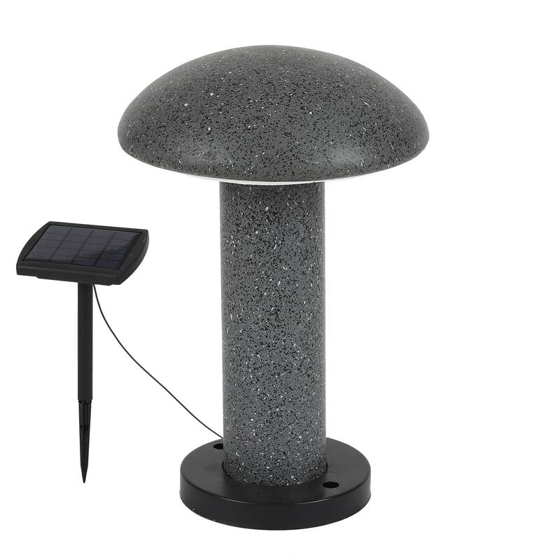 Speckled Grey Cement Mushroom-Top LED Solar Bollard Light
