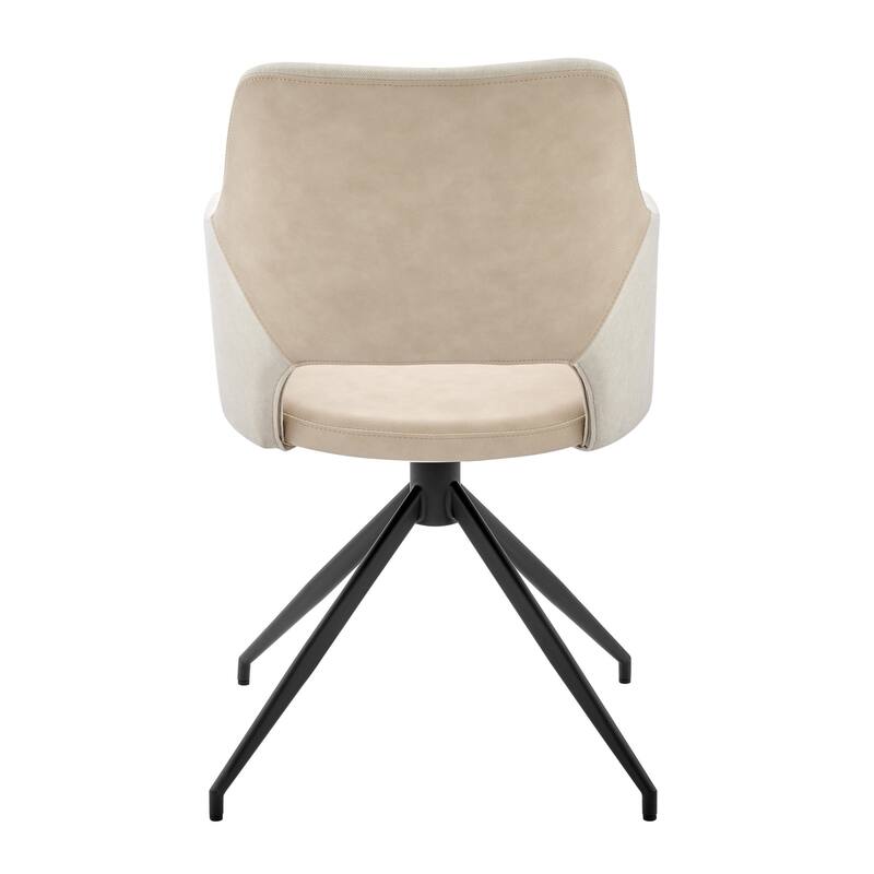 HomeRoots Beige and Black Upholstered Fabric And Faux Leather Open Back Dining Arm Chair - 20.87' X '33.27' X '24.81
