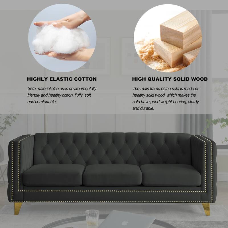 2-Piece 67" Velvet Chesterfield Sofa Set with Tufted Back & Nailhead Trim