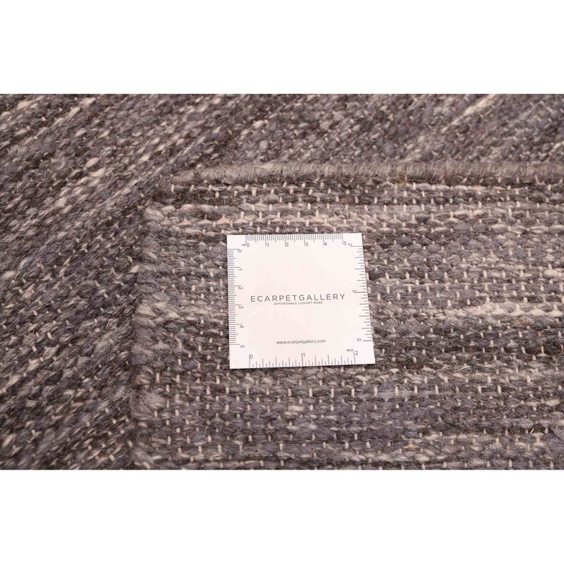 ECARPETGALLERY Flat-Weave Nevada Dark Grey Wool Kilim - 7'8 x 10'3
