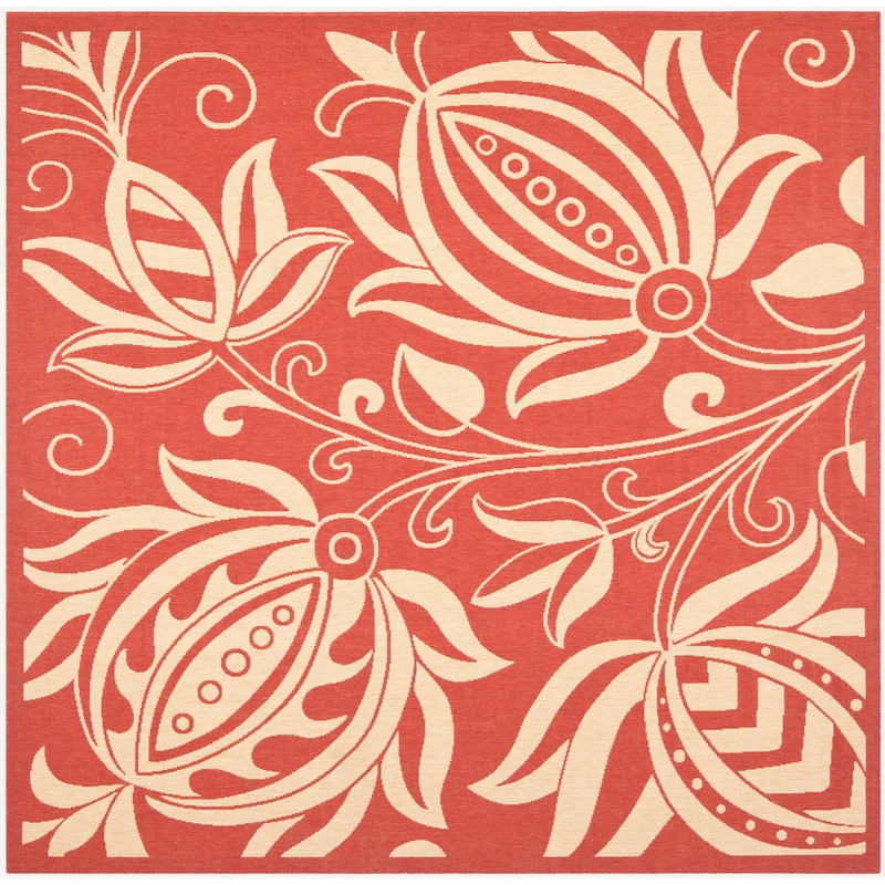 SAFAVIEH Courtyard Leatrice Indoor/ Outdoor Patio Backyard Rug - 7'10" x 7'10" Square - Red/Natural