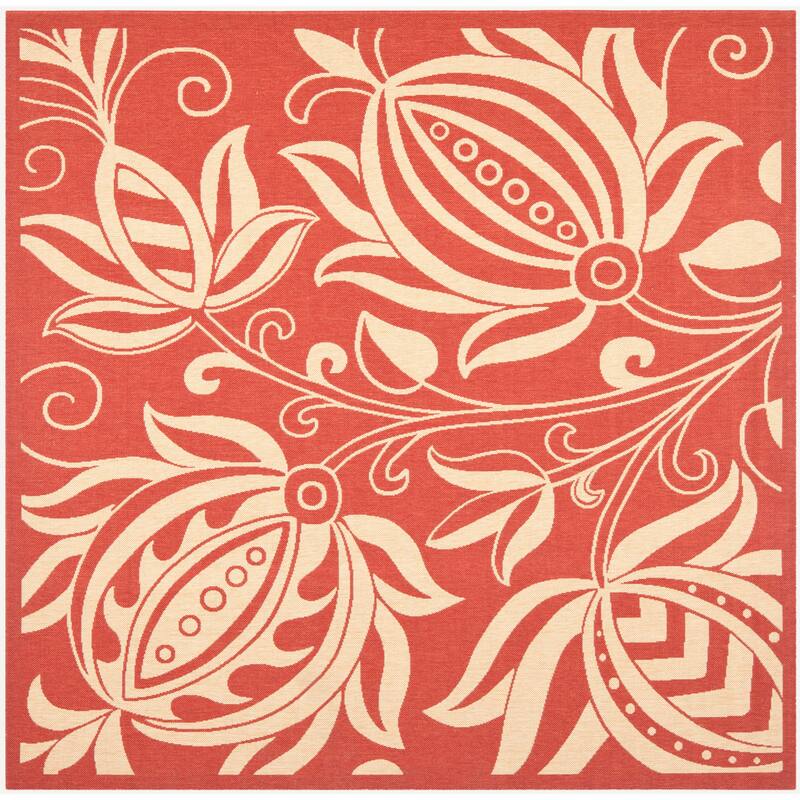 SAFAVIEH Courtyard Nasima Indoor/ Outdoor Patio Backyard Rug - 7'10" Square - Red/Natural