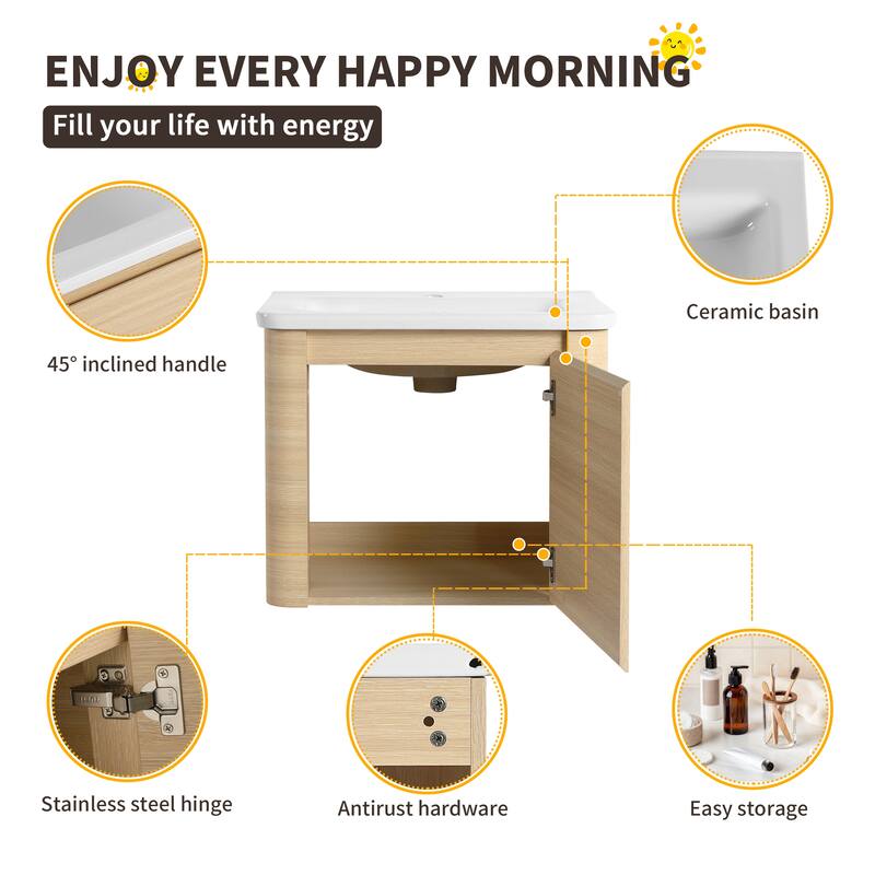 Beingnext 24''/28''/36''/40''/60''/68'' Floating Bathroom Vanity with Sink, Wall Mounted Bathroom Vanity with Soft Close Door