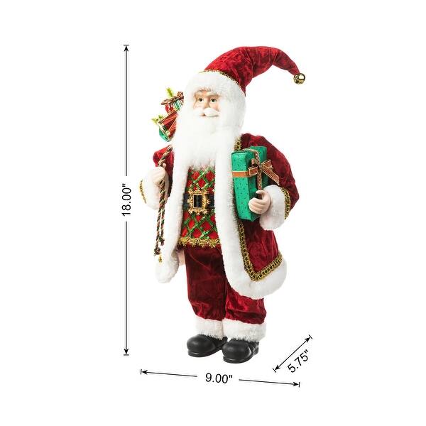dimension image slide 2 of 10, Glitzhome 18"H Faux Fur Christmas Santa Figurines with Porcelain Face