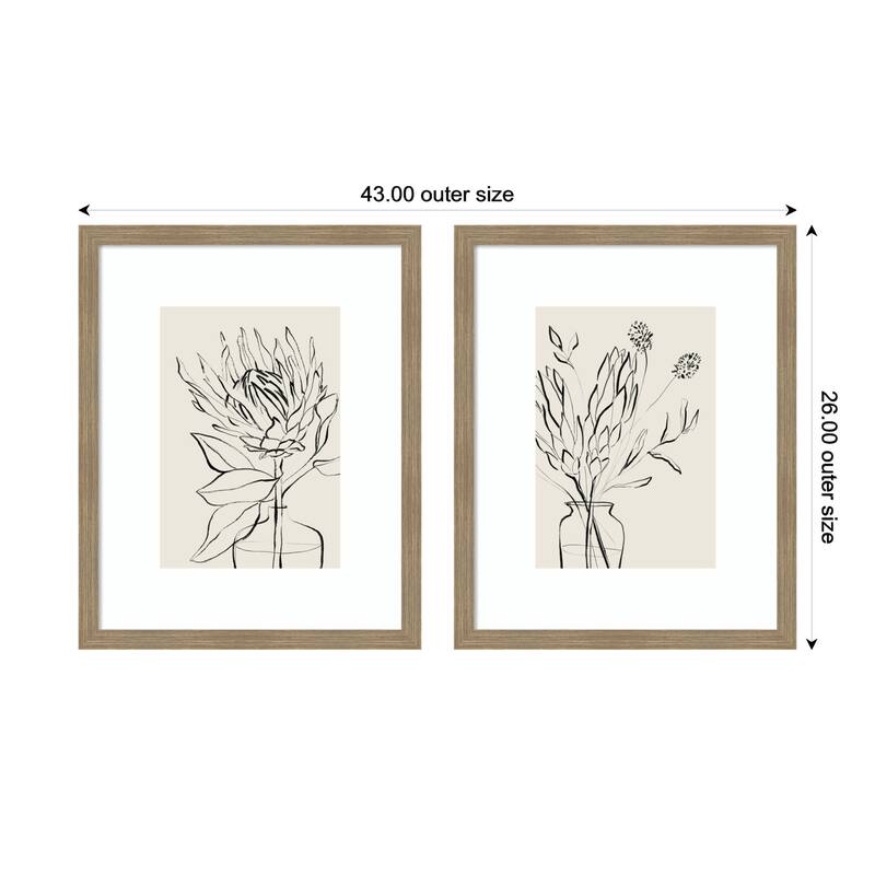 Kate and Laurel SB Protea Sketch No. 1 & No. 2 2 Piece Framed Wall Art Print Set by Sara Berrenson