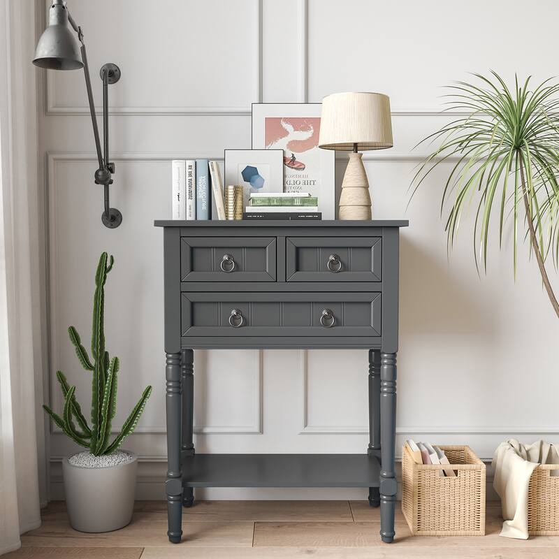 Console Entryway Table with 3 Drawers Open Shelf Beige/Dark Grey