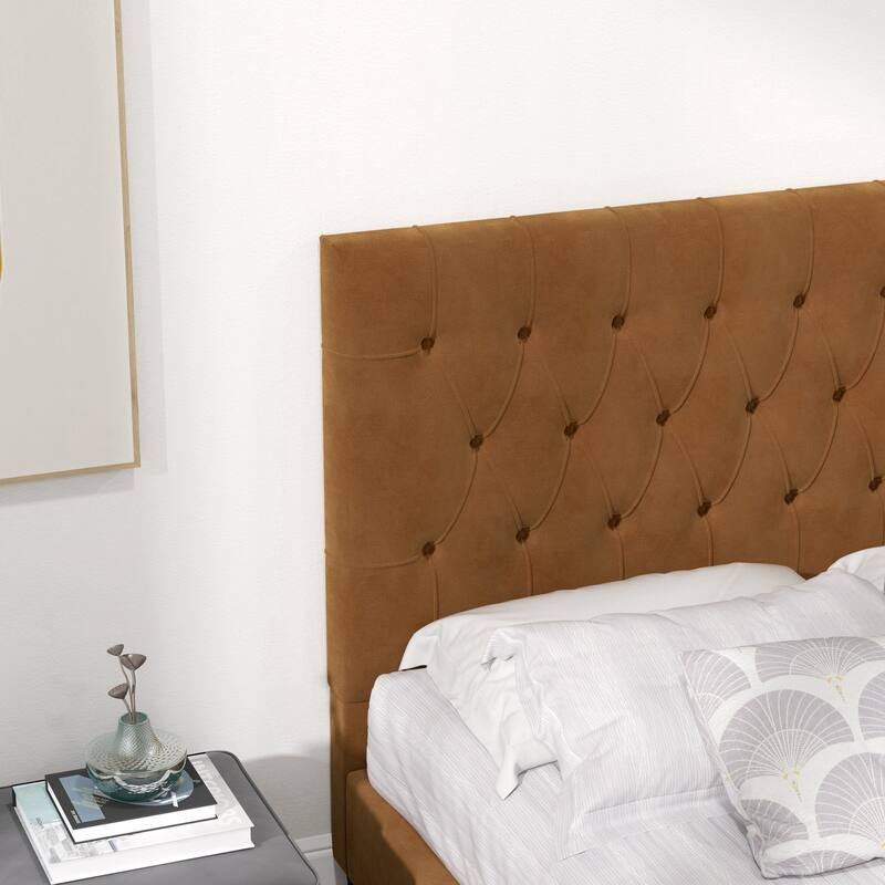 Donald Mid Century Modern Cognac Velvet Platform Bed