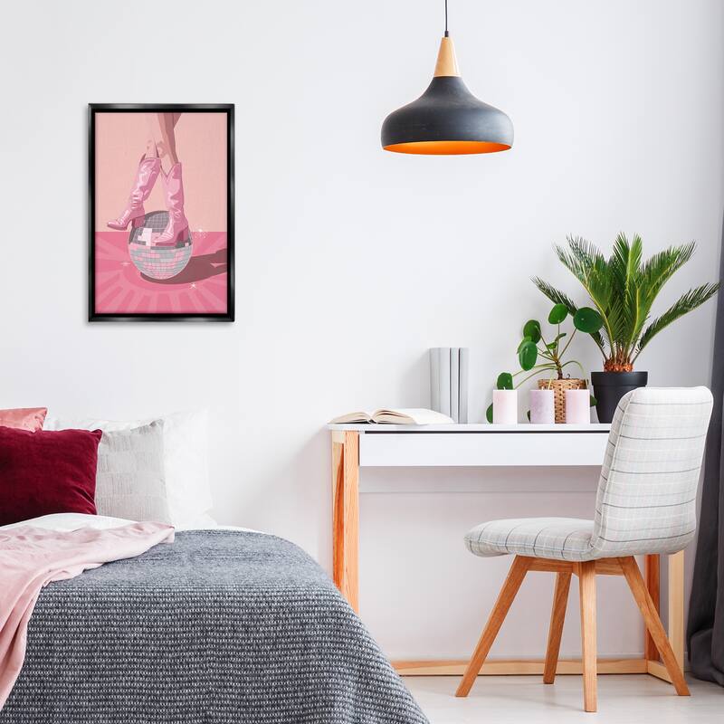 Stupell Pink Disco Cowgirl Balancing Framed Floater Canvas Wall Art Design By LSR Design Studio