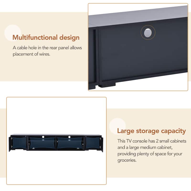 82.6" TV Console Table, Wood Entertainment Center with Push to Open Doors, LED TV Stand with Open Storage for Home Theatre