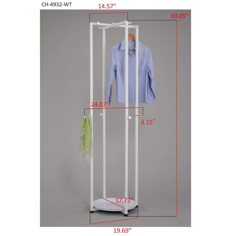Metal Entryway Garment Clothes Coat & Hat Rack, White