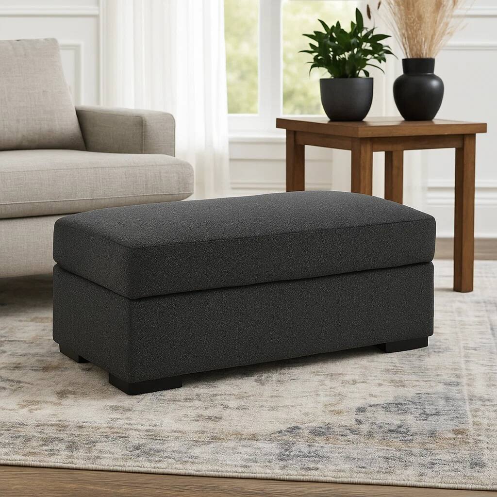 Wryen Accent Ottoman, Modern Plush Onyx Black Polyester, 44 Inch