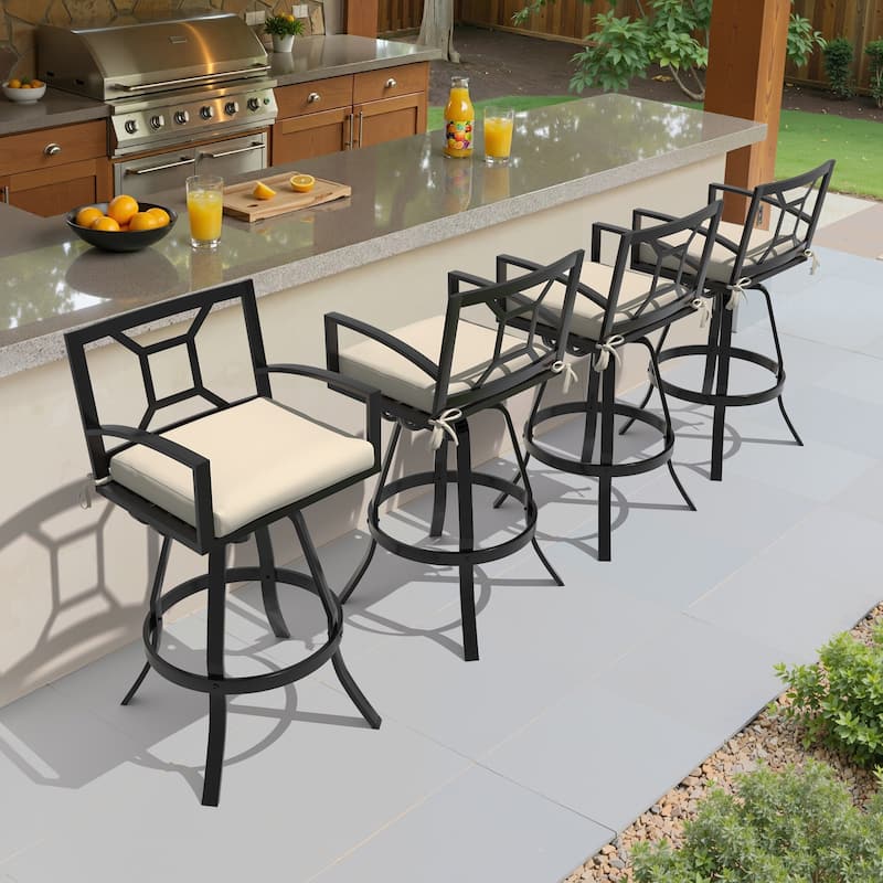 Outdoor Premium All-Aluminum Bar Height Bar Stools with Sunbrella Cushions - Canvas Antique Beige - 4PC