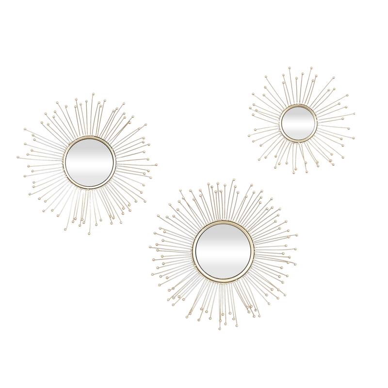 Metal Starburst Room Wall Mirror - Set of 3 Gold - Roche River Decor - Gold