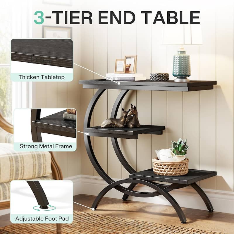 C-Shaped End Table, 3-Tier Small Side Table