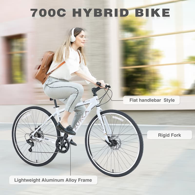 7 Speed Hybrid Bike Double Disc Brakes 700C Road Bike