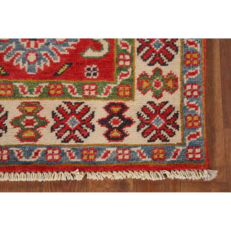 Hand Knotted Oriental 100% Wool Carpet Traditional Geometric Red Kazak Area Rug - 3' 0'' X 2' 1''