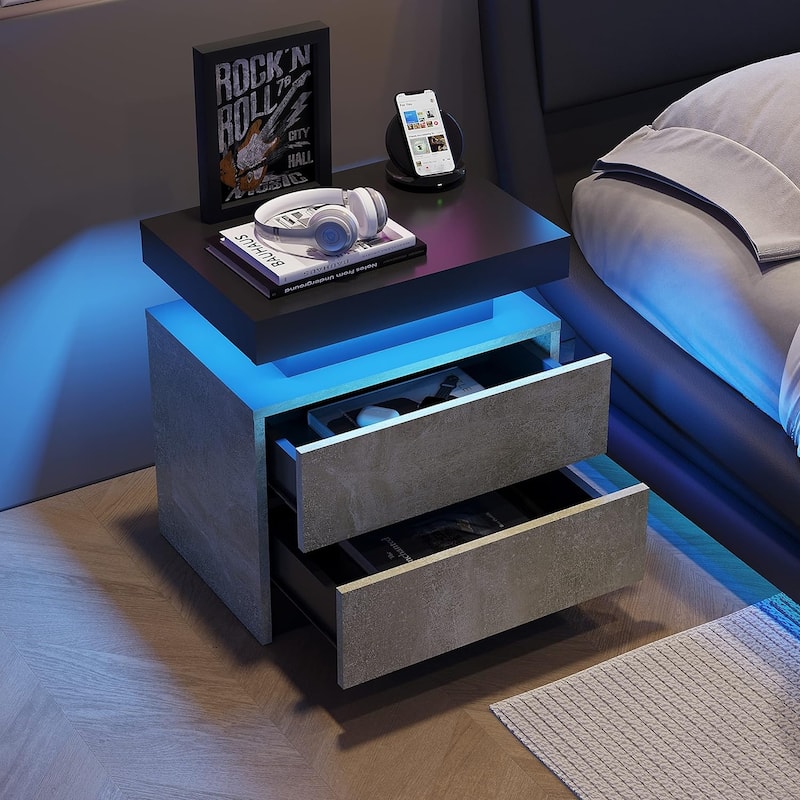 LED Nightstand with 2 Drawers for Bedroom