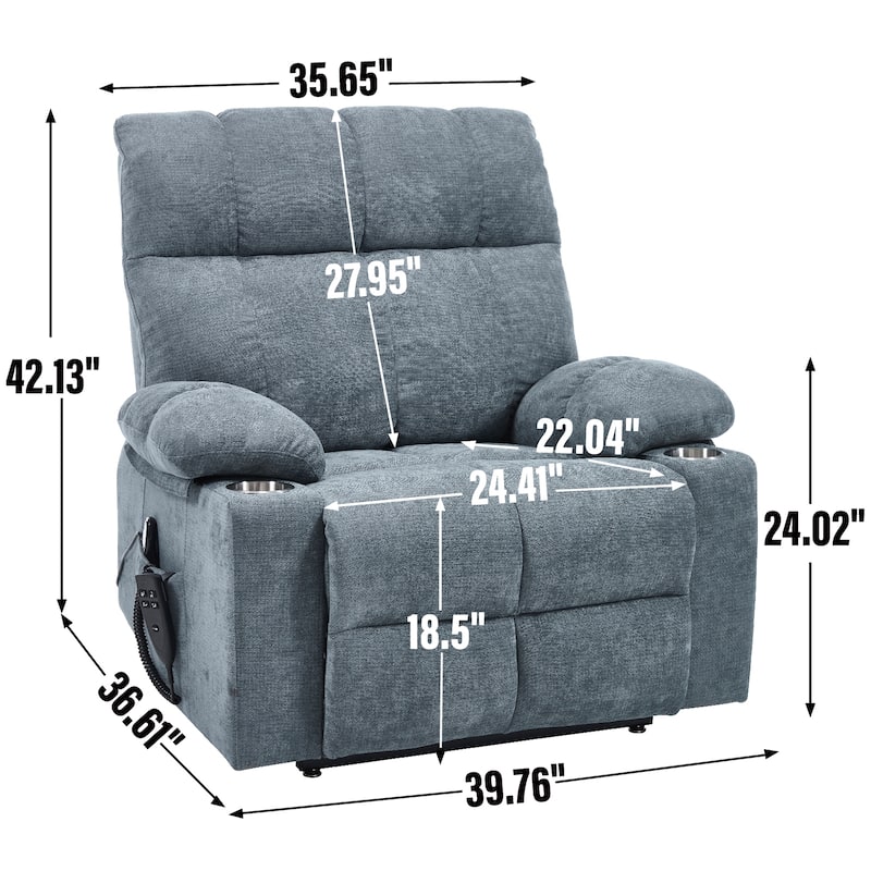 Oversized Chenille Power Lift Recliner with Dual Cup Holders