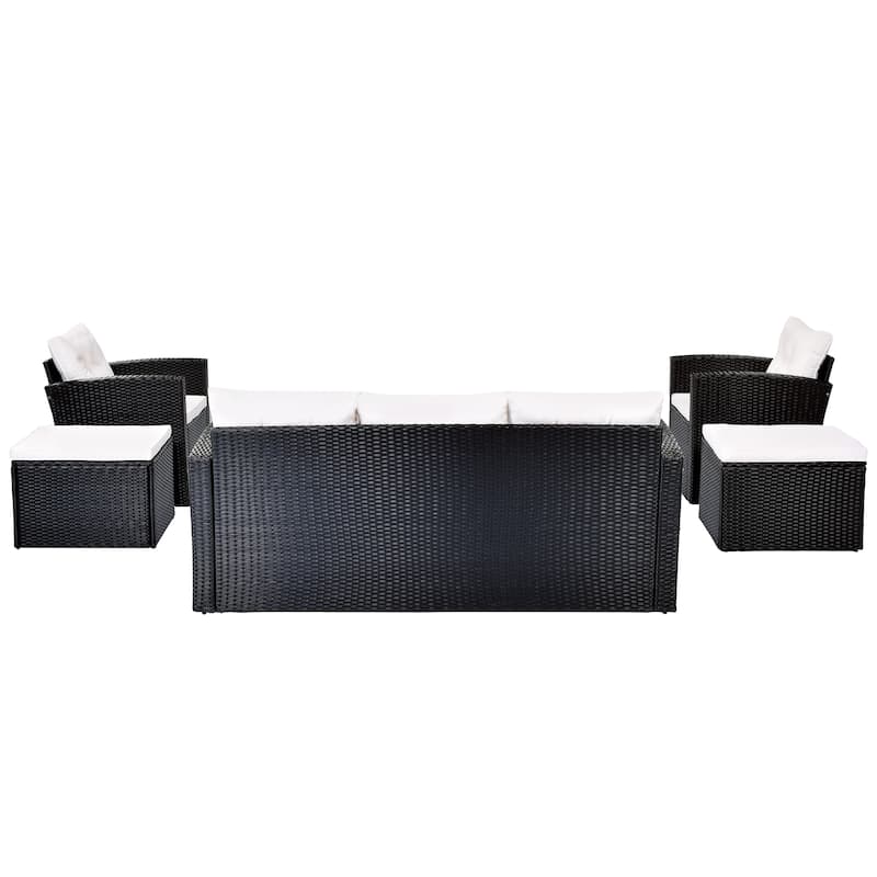 6 Piece Outdoor Patio Furniture Set, All-Weather Wicker Rattan Sectional Sofa Set with 2 Chairs, Ottomans and Coffee Table