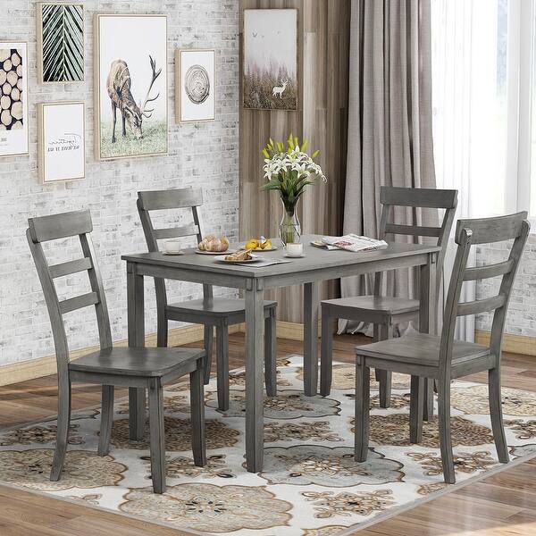 5 Piece Kitchen Dining Table Set Wood Table And Chairs Set Grey On Sale Overstock 33384623