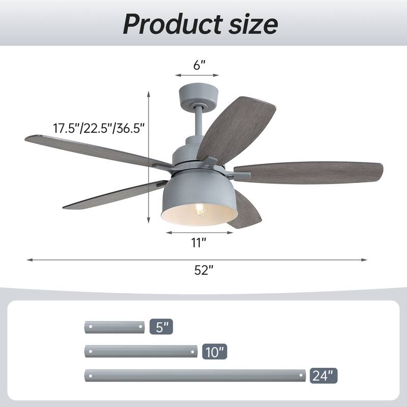 52/66-In Farmhouse Style Industrial Windmill Large Ceiling Fan with Light and Remote
