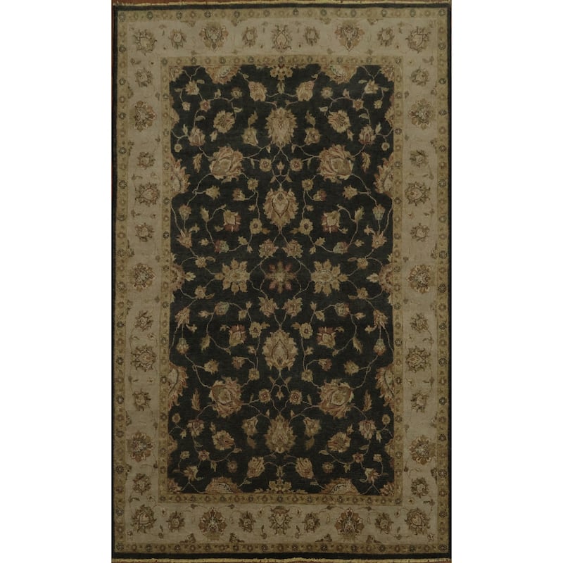 Hand Knotted Oriental 100% Wool Carpet Traditional All-Over Black Peshawar Area Rug - 9' 1'' X 5' 11''