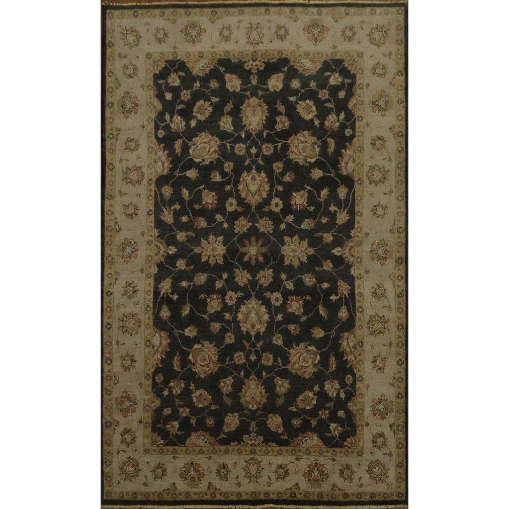 Hand Knotted Oriental 100% Wool Carpet Traditional All-Over Black Peshawar Area Rug - 9' 1'' X 5' 11''