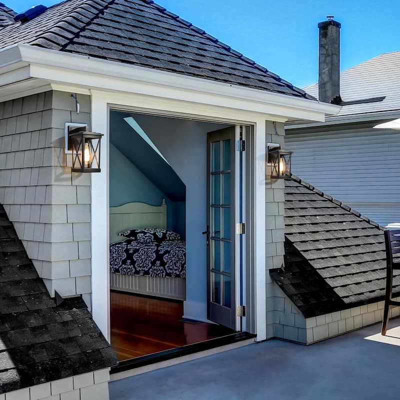 Set of 2 Modern Farmhouse Black Outdoor Wall Wall Sconces Glass Lantern Lamps - L6'' x W7'' x H11''