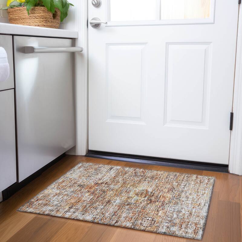 Machine Washable Indoor/ Outdoor Vintage Traditional Chantille Rug - Coral - 1'8" x 2'6"