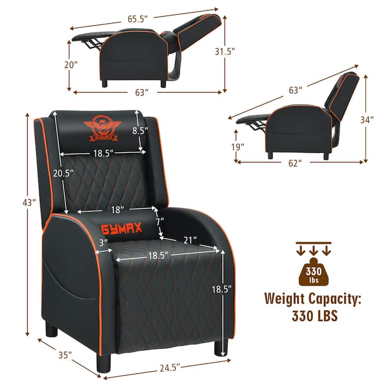Gymax Massage Gaming Recliner Chair Leather Single Sofa Home Theater - 24.5'' x 35'' x 43''