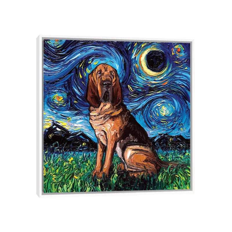 iCanvas "Bloodhound Night" by Aja Trier Framed Canvas Print - White - 18x18
