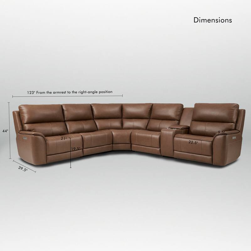 123" W Premium Genuine Leather Triple-Power Double Width Sectional Sofa with Console, Zero Gravity, USB & Type-C Ports