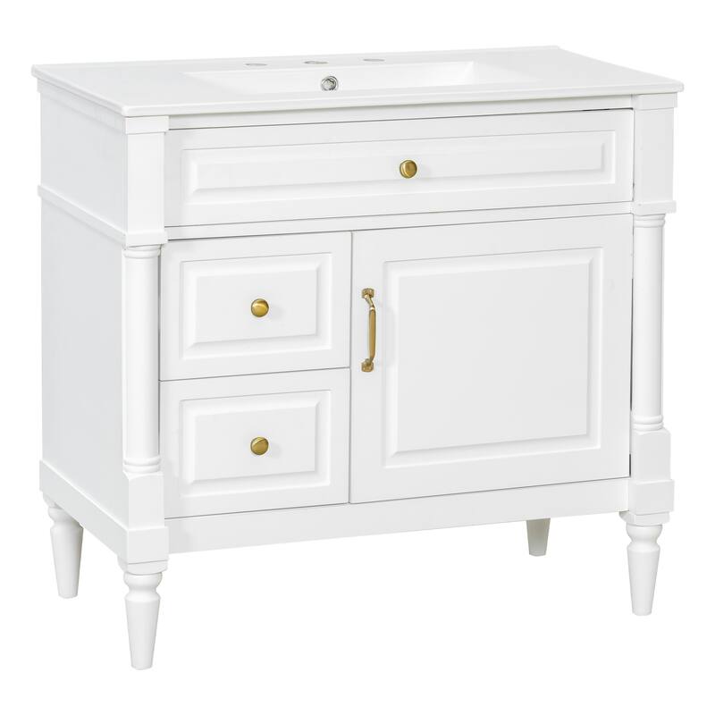 Roomfitters 36" Bathroom Vanity with Sink, Solid Wood Frame, Flip Drawer, 2 Drawers & Door Rack