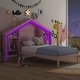 preview thumbnail 2 of 41, Rustic Wood Platform Bed with House-Shaped Headboard & Built-in LED