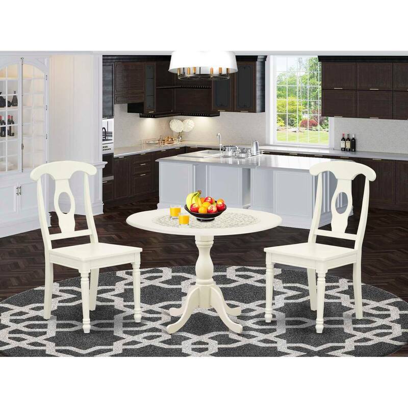 3-Piece Linen White Finish Solid Wood Top - Dining Room Set - Seats 4
