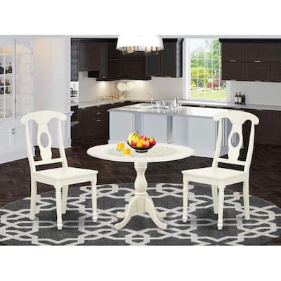 3-Piece Linen White Finish Solid Wood Top - Dining Room Set - Seats 4
