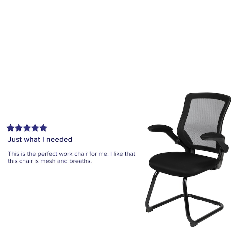 Mesh Sled Base Side Reception Chair with Flip-Up Arms