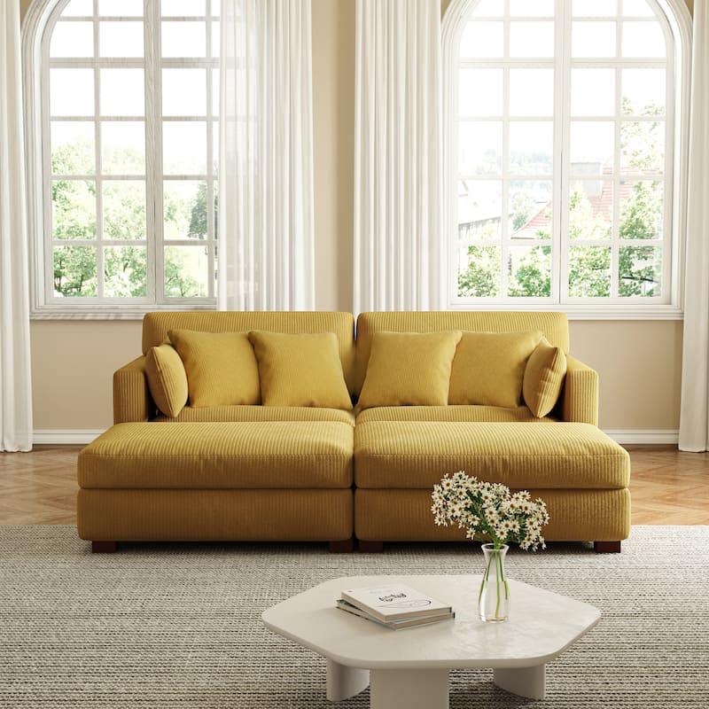 Corduroy Modular Sectional Sofa Deep Seat Corner Sofas & Ottomans