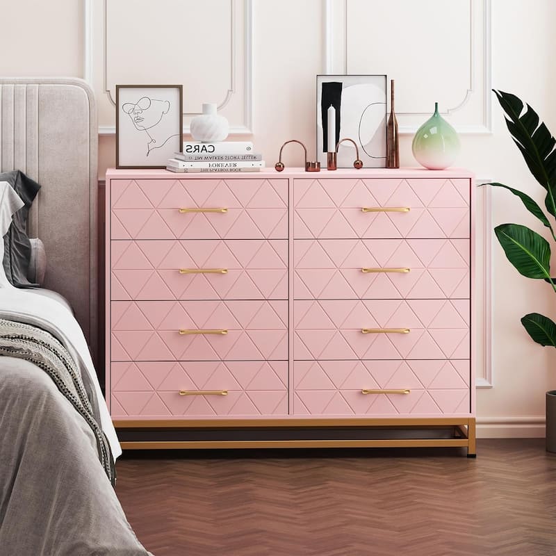 Dresser TV Stand, 8 Drawer Dresser for Bedroom, Wooden Chest of Drawers