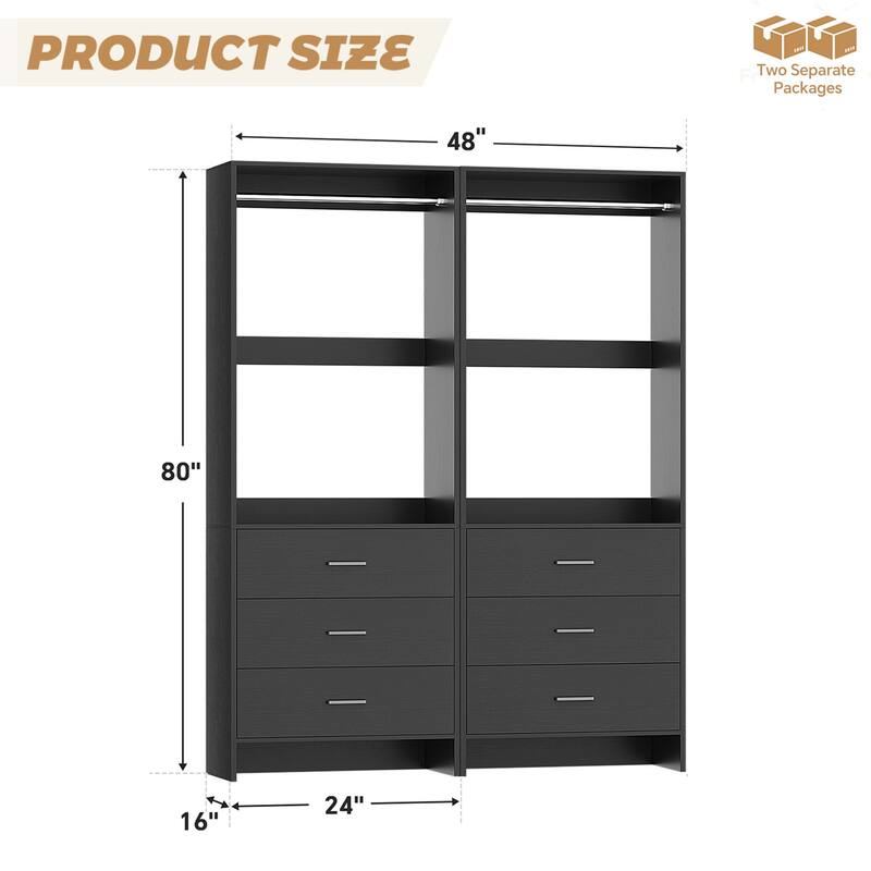 Set of 2/4 Closet Organizer System with Wood Drawers