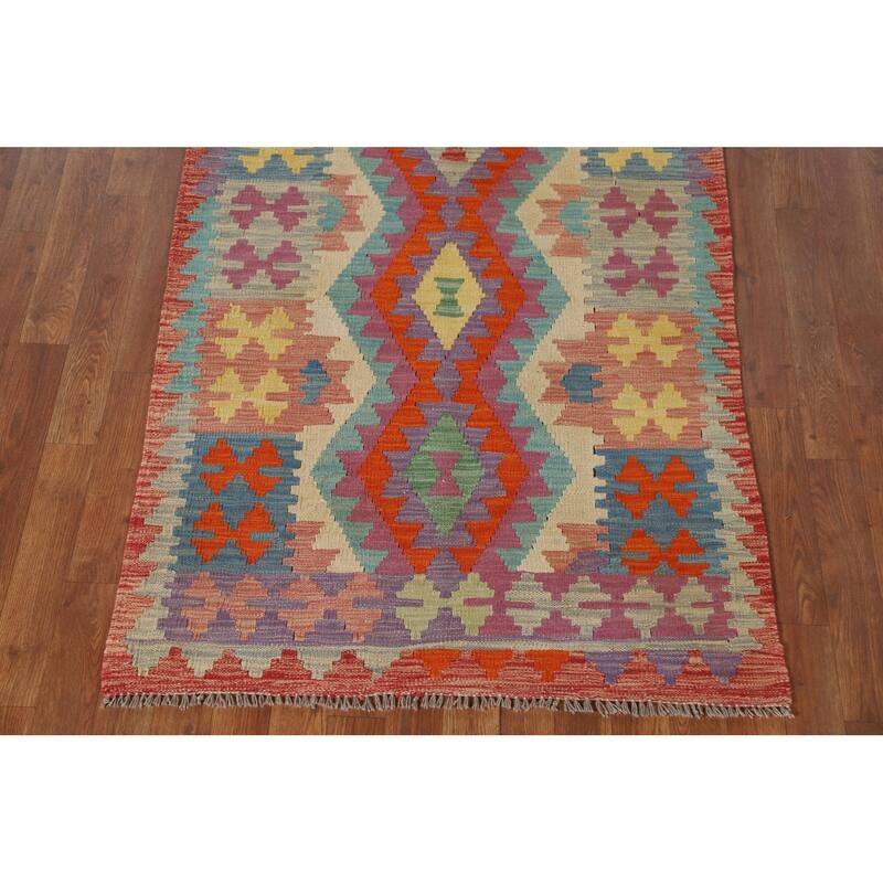Multicolor Kilim Oriental Accent Rug Hand-Woven Wool Foyer Carpet - 3'4"x 4'11"