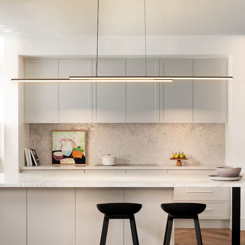 59" Modern Black/Gold Linear Integrated LED Pendant Kitchen Island Light Bar
