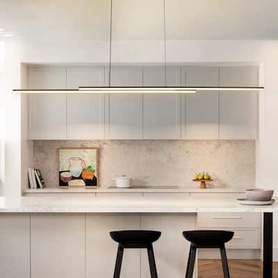 59" Modern Black/Gold Linear Integrated LED Pendant Kitchen Island Light Bar