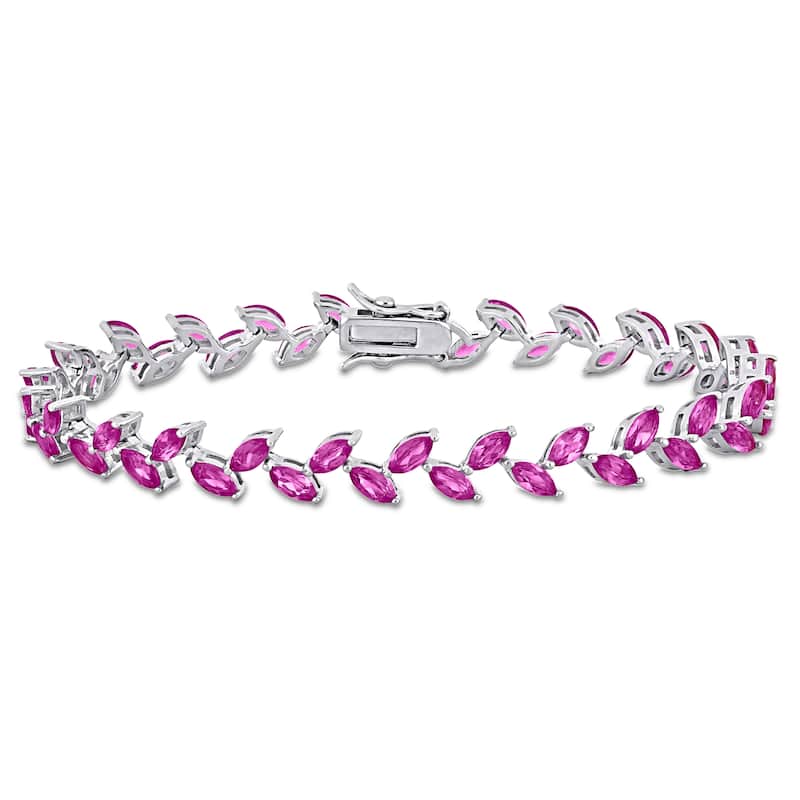 Miadora 12ct TGW Created Pink Sapphire Bracelet in Sterling Silver