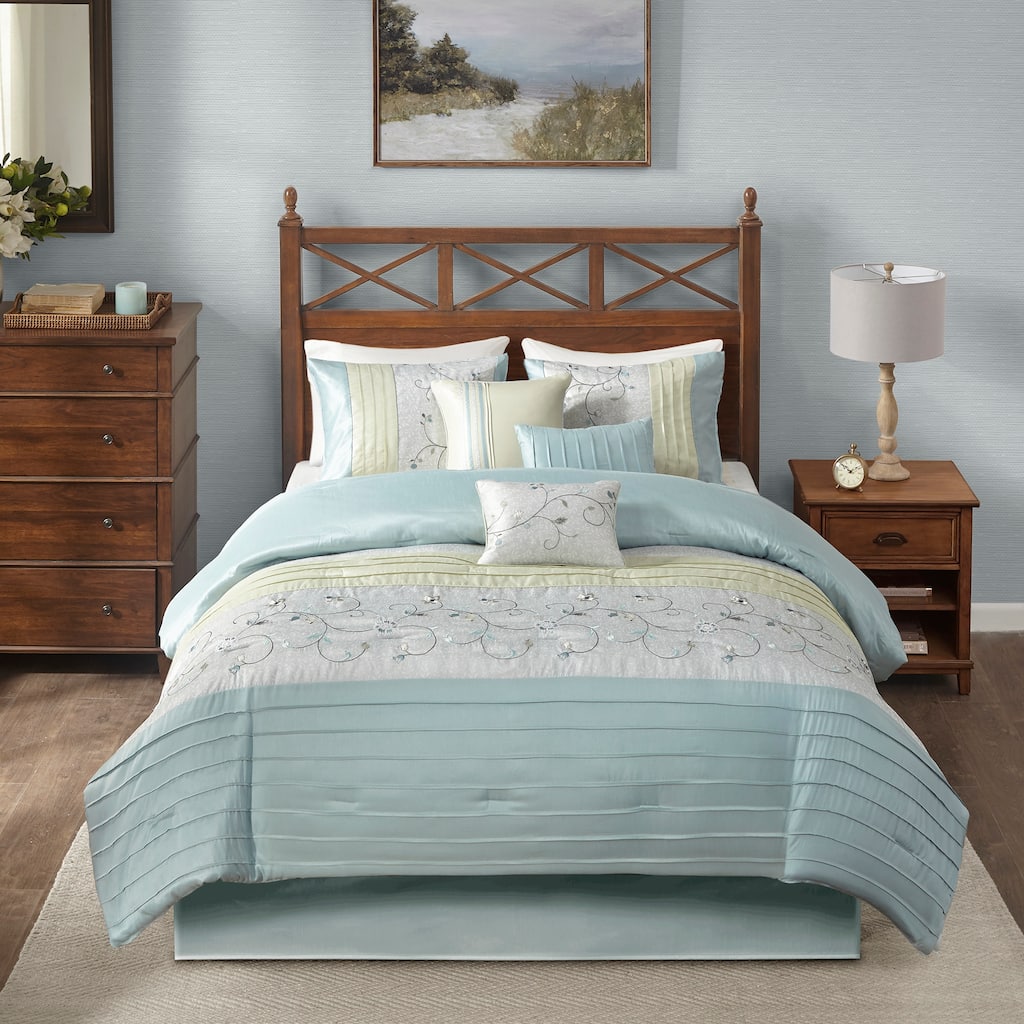 Madison Park Belle Aqua 7 Piece Embroidered Comforter Set