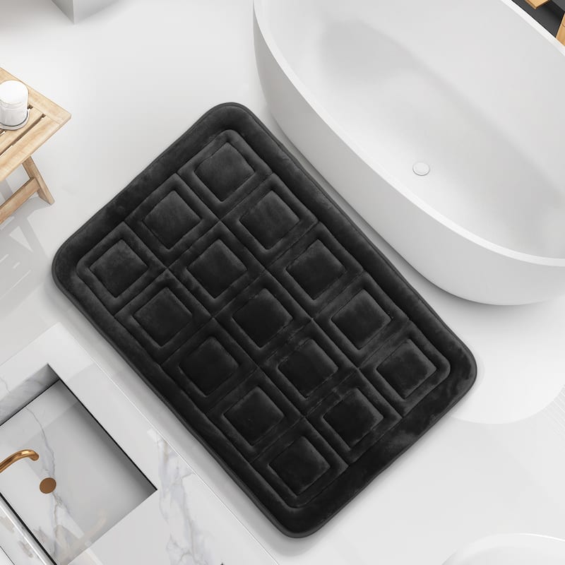 Clara Clark Ultra Soft Non Slip and Absorbent Bath Rug - Waffled Velvet Memory Foam Bath Mat - Large - Black