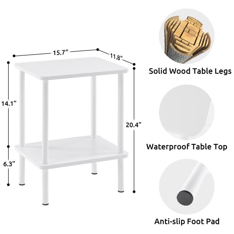 2 Tier End Table, Small Side Table with Solid Wood Legs